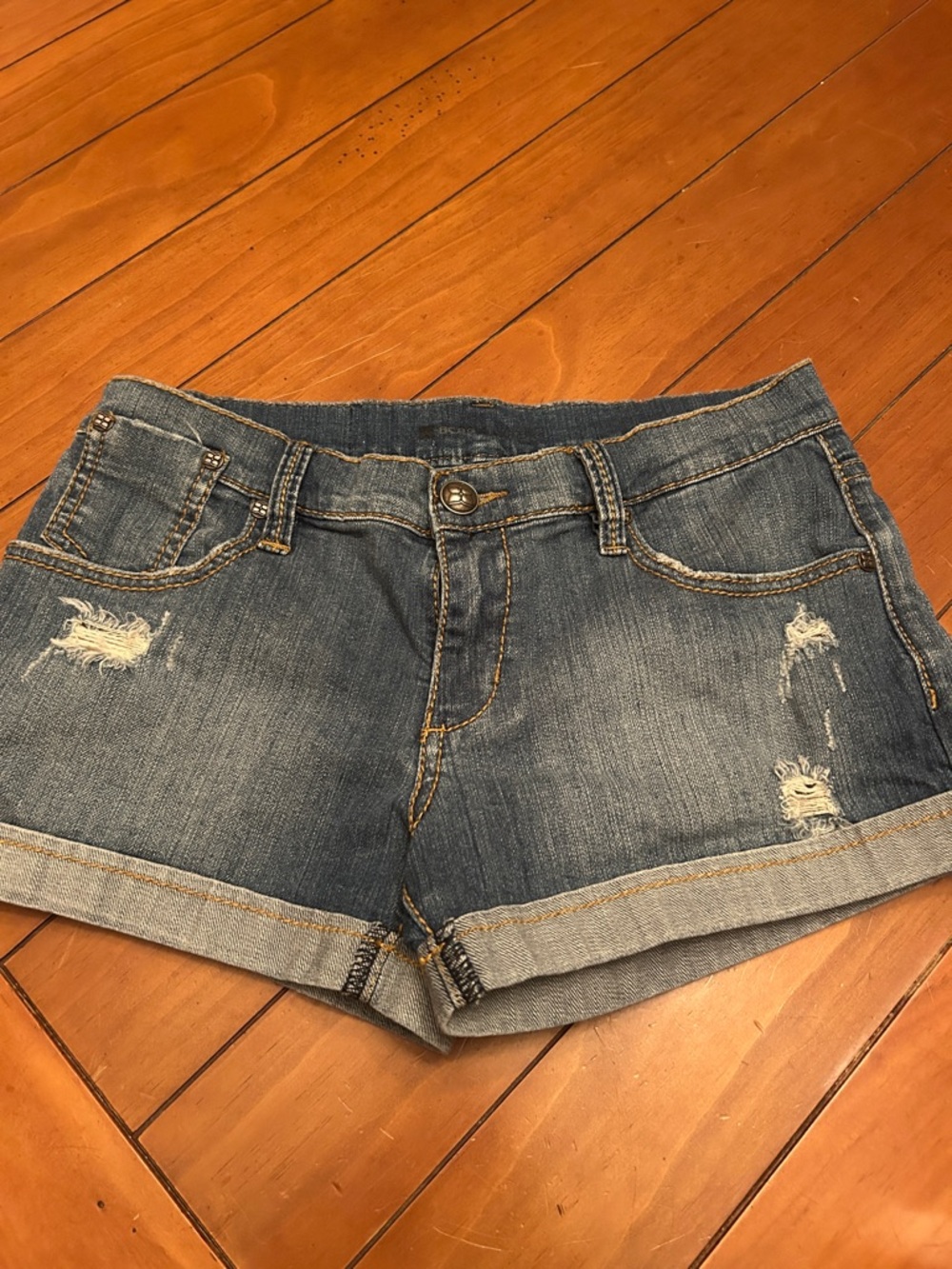 BCBG Distressed Rolled Hem Denim Shorts Size 27 | Blue Casual Summer